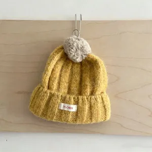 Enfants automne hiver bonnet tricoté détail jaune pompon revers chaud bébé beanie chapeau