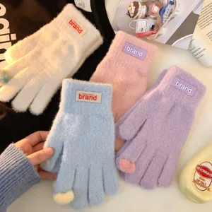 Gants tricotés en molleton chaud d'hiver pour femmes, doux épais tactiles et confortables.