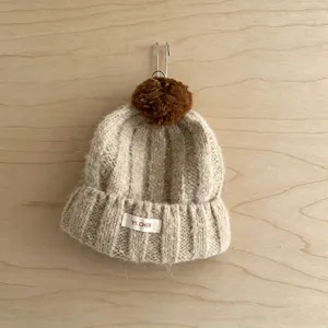 Bonnet en tricot d'hiver pour enfants avec pompon marron bonnet en laine chaud détail