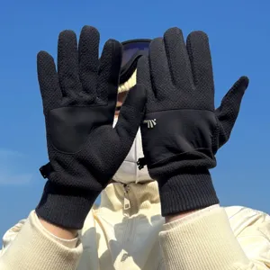 Gants d hiver pour hommes molleton chaud epais cyclisme sport exterieur tactile noir