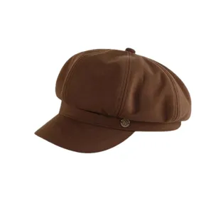 Casquette de gavroche marron vintage, chapeau octogonale rétro élégant pour automne hiver.