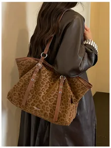 Retro Leopardenmuster Shopper Tasche, lässige große Schultertasche für Damen im Alltag.