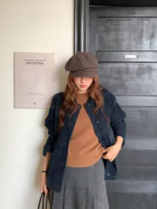 Koreanische Retro Punkte Baker Boy Mütze Damen Herbst Winter braune Maler Octagonal Kappe