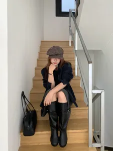 Koreanische Stil Pünktchen Newsboy Mütze für Damen, Herbst Winter Vintage braune Barette.