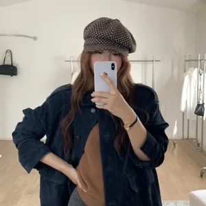 Koreanische Polka-Dot-Schiebermütze für Damen, vintage braune Barette für Herbst und Winter.