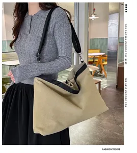 Casual canvas shopper tas voor dames, grote capaciteit schoudertas met stijlvolle zwarte afwerking.