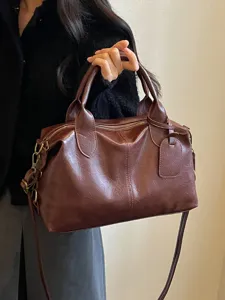 Vintage Olie Was PU Lederen Boston Tas Voor Vrouwen Grote Capaciteit Tote Schouder Crossbody Handtas Stijlvolle Minimalistische Tas