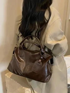 Vintage olie-was lederen Boston tas voor dames, grote schouder- en crossbody tas.