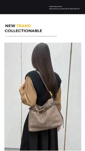 Minimalistische casual suède schoudertas tote tas voor dames, veelzijdige retro forensentas.