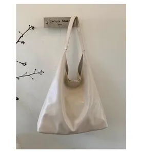 Minimalistische crèmekleurige PU lederen schoudertas, casual shopper voor dames.