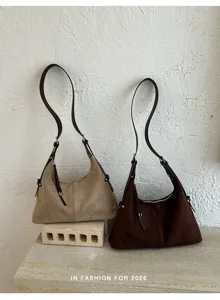 Retro Koreaanse stijl suède schoudertas, casual chic dameshandtas voor dagelijks gebruik.