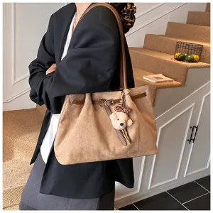 Vintage grote capaciteit suède shopper tas voor dames elegante schoudertas met beer