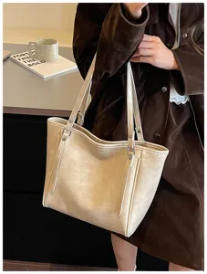 Olie-was lederen shopper tas voor dames, grote capaciteit casual schoudertas, stijlvolle handtas.