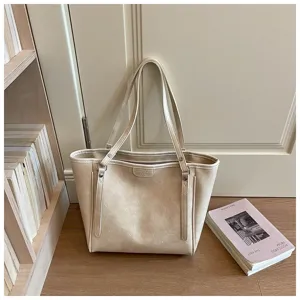 Koreaanse stijl creme tote tas vrouwen casual grote capaciteit schoudertas dagelijks