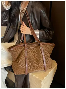Vintage Leo Muster Damen Shopper, grosse Kapazitaet Freizeit Umhaengetasche fuer Alltag Arbeit.