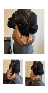 Koreaanse stijl relaxte bruine lederen schoudertas vrouwen minimalistische dumpling tas