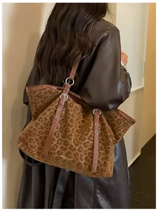 Retro Leopardenmuster Damen Shopper Tasche, große Kapazität lässige Umhängetasche Detail.