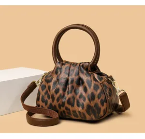 Retro luipaardprint geplooide handtas stijlvolle wolk schouder crossbody tas voor dames.