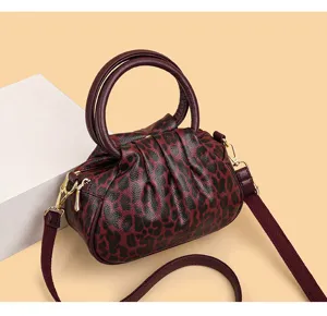 Retro geplooide luipaardprint handtas wolk tas vrouwen mode schouder crossbody tas