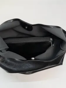 Grote zwarte PU lederen shopper schoudertas met praktische binnenzicht voor dames