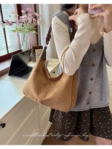 Suède schoudertas voor dames vintage stijl bruine hobo onderarm tote tas dagelijks