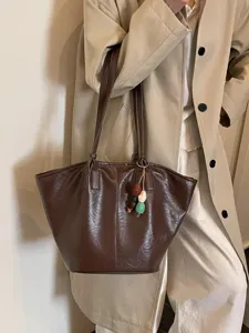 Casual retro vrouwen shopper tas grote capaciteit PU lederen schoudertas voor de herfst