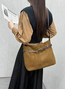 Dames bruine suède schoudertas casual veelzijdige crossbody tote tas stijlvolle dagelijkse handtas