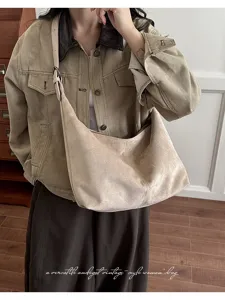 Vintage suède hobo schoudertas voor dames, grote capaciteit casual shopper tas.