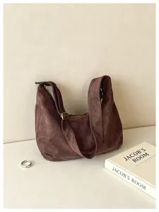 Braune Wildleder Umhaengetasche Retro Hobo Tasche laessige weiche Umhaengetasche Damen