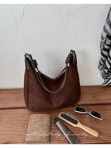 Vintage Bruine Suede Hobo Schoudertas Elegante Oksel Shopper Tas voor Dames Casual