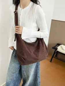 Braune Wildleder Beuteltasche für Damen, große Kapazität Vintage Hobo Umhängetasche.