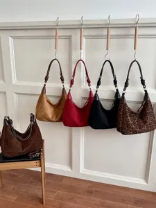 Stijlvolle suède schoudertas voor dames, grote luipaardprint hobo shopper voor dagelijks gebruik