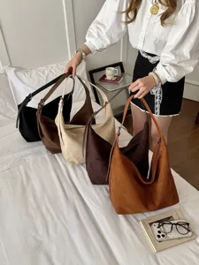 Vintage suède grote capaciteit schouder onderarm tote tas casual minimalistisch