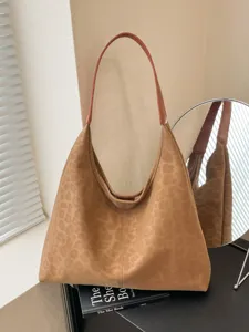 Damen Große Kapazität Leopardenmuster Schultertasche Vintage PU Leder Tote Bag Casual Büro Pendeln Achseltasche Mit Anhänger