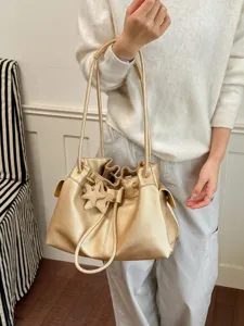 Stijlvolle Koreaanse stijl metallic gouden schoudertas tote met mooie stervormige hanger