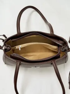 Donkerbruine lederen schoudertas vrouwen retro handtas casual vintage okseltas tas