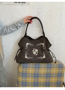 Koreaanse vintage geborduurde shopper voor dames grote capaciteit schoudertas casual