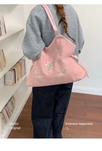 Koreaanse retro geborduurde tote tas voor dames, grote capaciteit casual schoudertas.