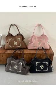 Vintage geborduurde shopper tas voor vrouwen 2026 nieuwe grote capaciteit casual schoudertas