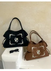 Retro geborduurde shopper tas voor dames, grote schoudertas, casual stijlvolle tas voor dagelijks.