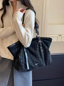 Retro lässiger Leoparden Print Shopper für Damen, große Kapazität Freizeittasche Umhängetasche