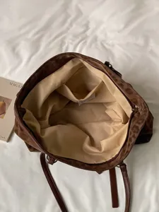 Vintage Leo-Muster Shopper Tasche für Damen, lässige große Kapazität Schultertasche.