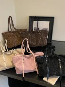 Vintage Leo-Muster Shopper Tasche für Damen lässige große Kapazität Schultertasche Beuteltasche