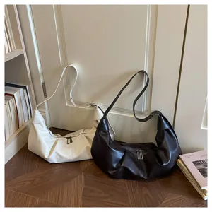 Koreaanse stijl casual slouchy schoudertas detail, zachte PU lederen dumpling tas.