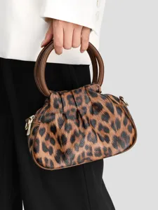 Retro Luipaardprint Geplooide Wolktas Voor Dames Zacht PU Leer Handtas Schoudertas Crossbodytas Mode Woon-werkverkeer Tas