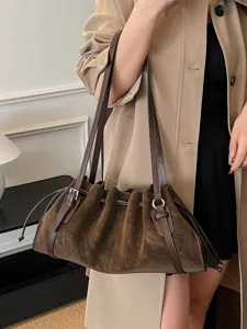 Retro vielseitige Damentasche, stylische Kordelzug Plissee Achsel Umhängetasche für Herbst.