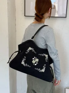 Koreaanse retro geborduurde shopper, grote schoudertas voor casual dagelijks gebruik