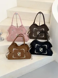 Koreaanse retro geborduurde tas, stijlvolle grote capaciteit casual schoudertas voor dames.