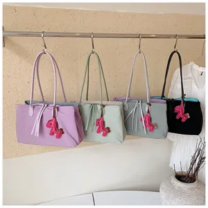 Koreaanse stijl colorblock shopper met paard hanger, grote schoudertas voor dames.