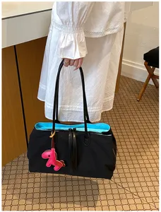 Koreaanse casual shopper tas van nylon, grote capaciteit schoudertas met paard hanger.